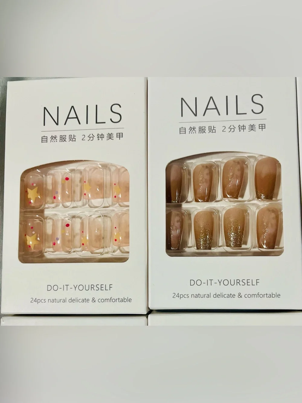 8 Pack- Do-It-Yourself Press-On Nail Set - Assorted Neutral & Pink Designs